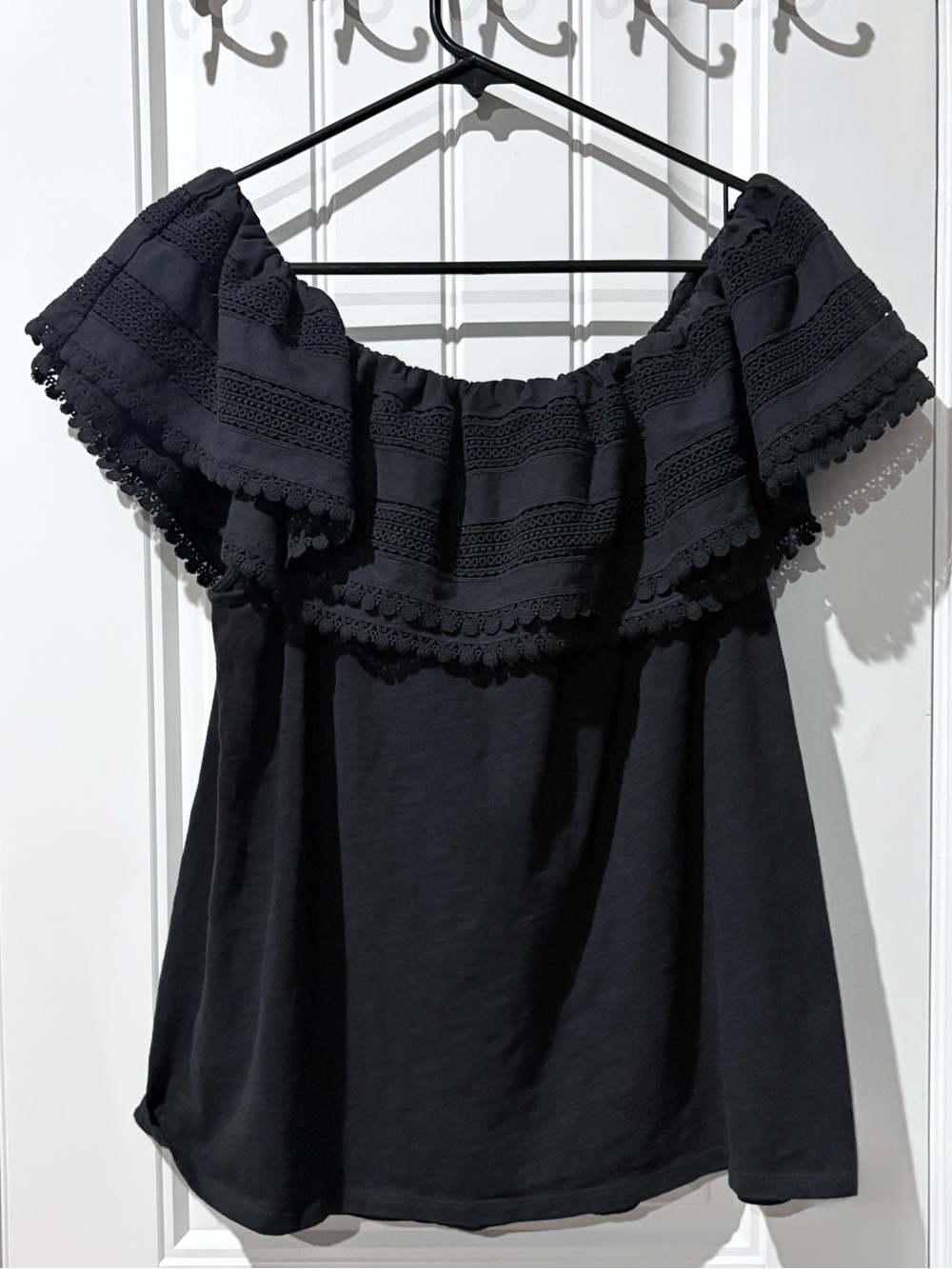 Boden Black Bardot Lace Ruffle Off Shoulder Top - Picture 4 of 5